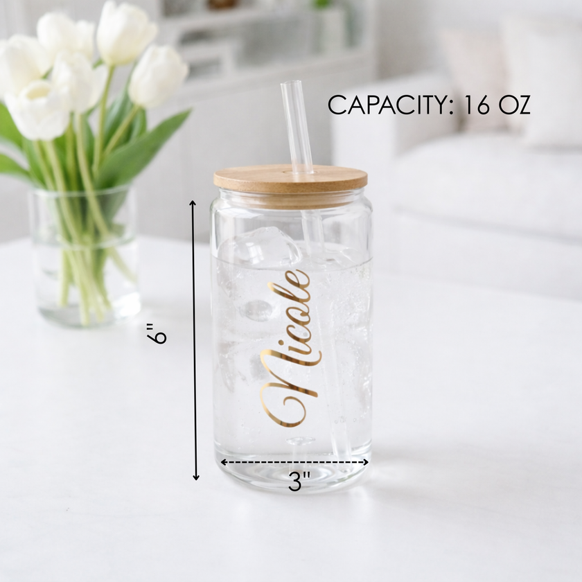 Personalized Frosted Glass Tumbler with Lid | Custom Iced Coffee Cup