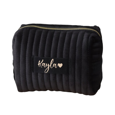 Personalized Quilted Makeup Bag | Custom Velvet Cosmetic Pouch