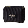 Personalized quilted makeup bag black velvet cosmetic pouch