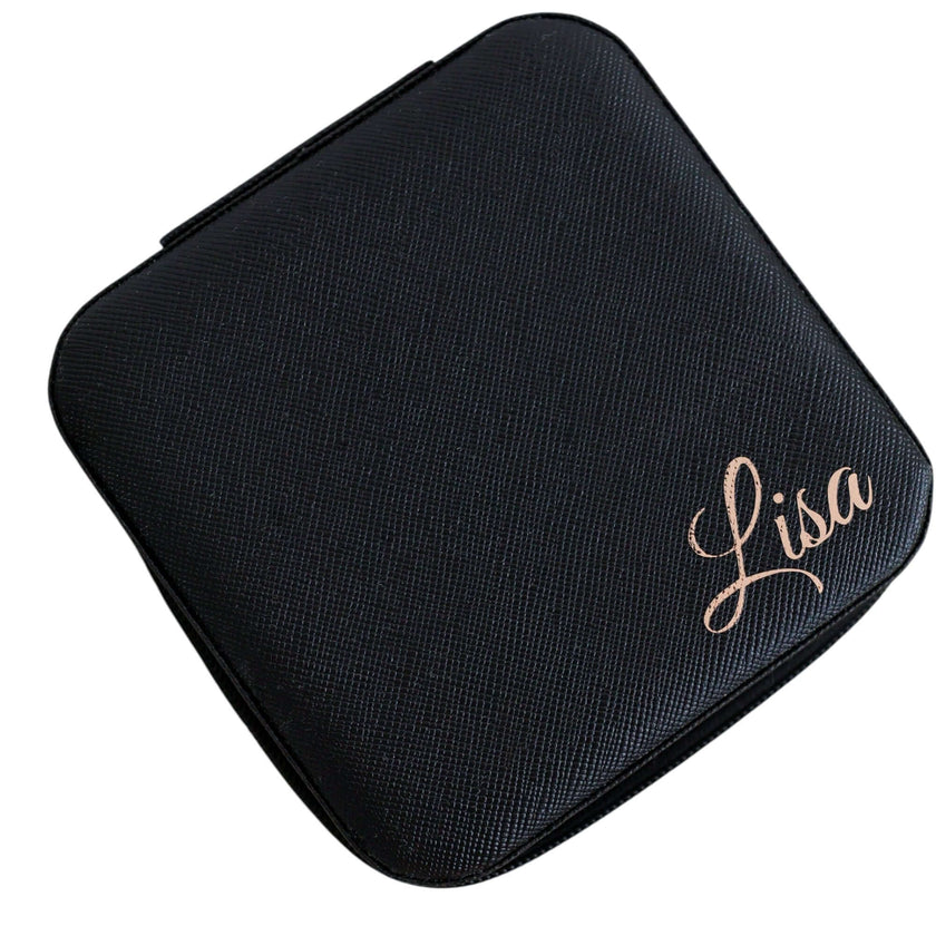 Personalized jewelry box black travel jewelry case for bridesmaids