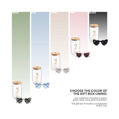 Personalized Gift Box Set – Glass Tumbler & Sunglasses for Bridesmaids & Special Occasions