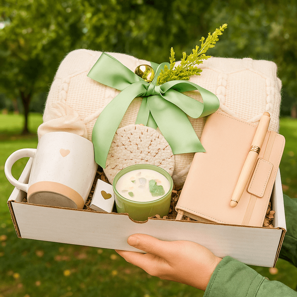 Cozy care gift box with blanket for relaxation and comfort