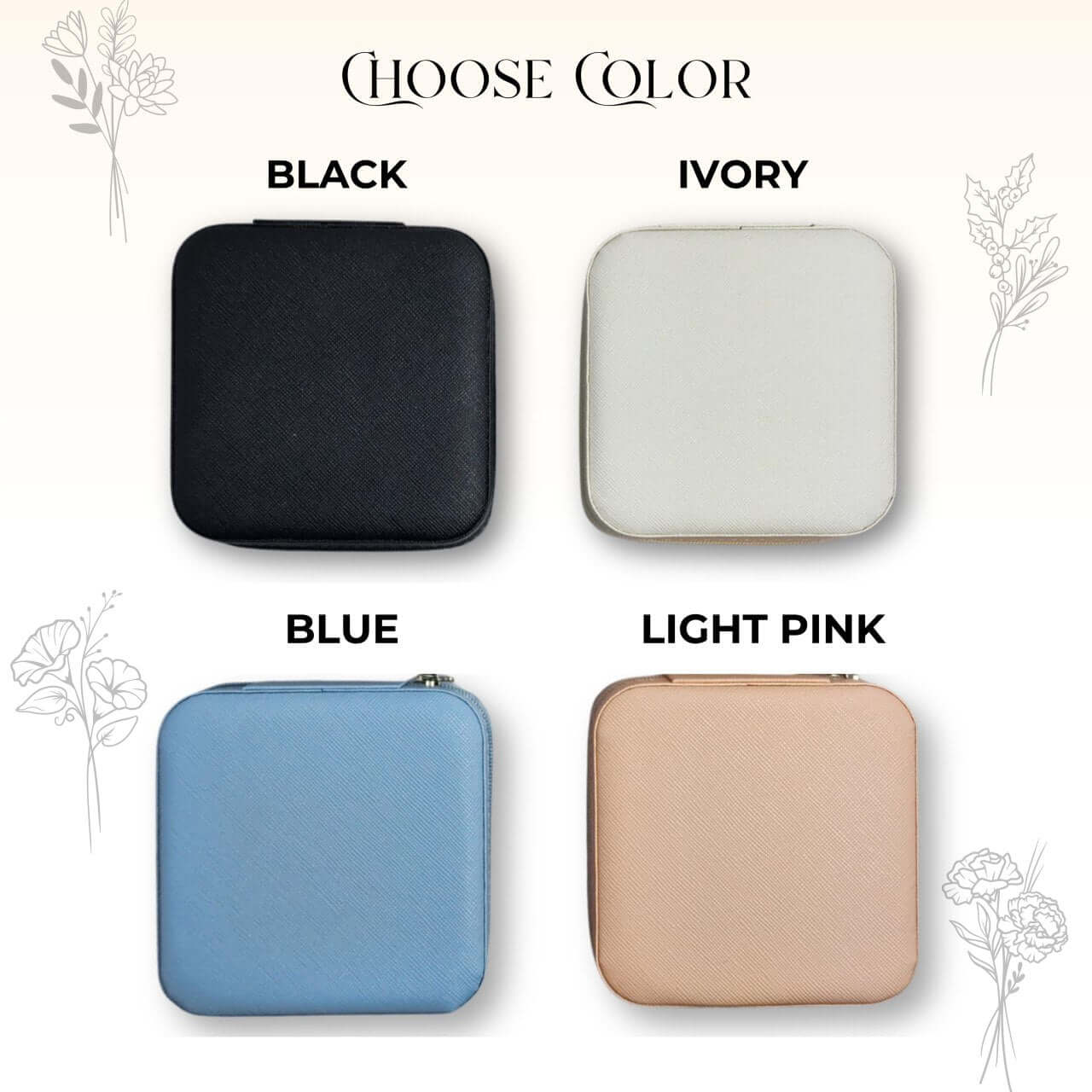 Jewelry box color options personalized travel cases selection
