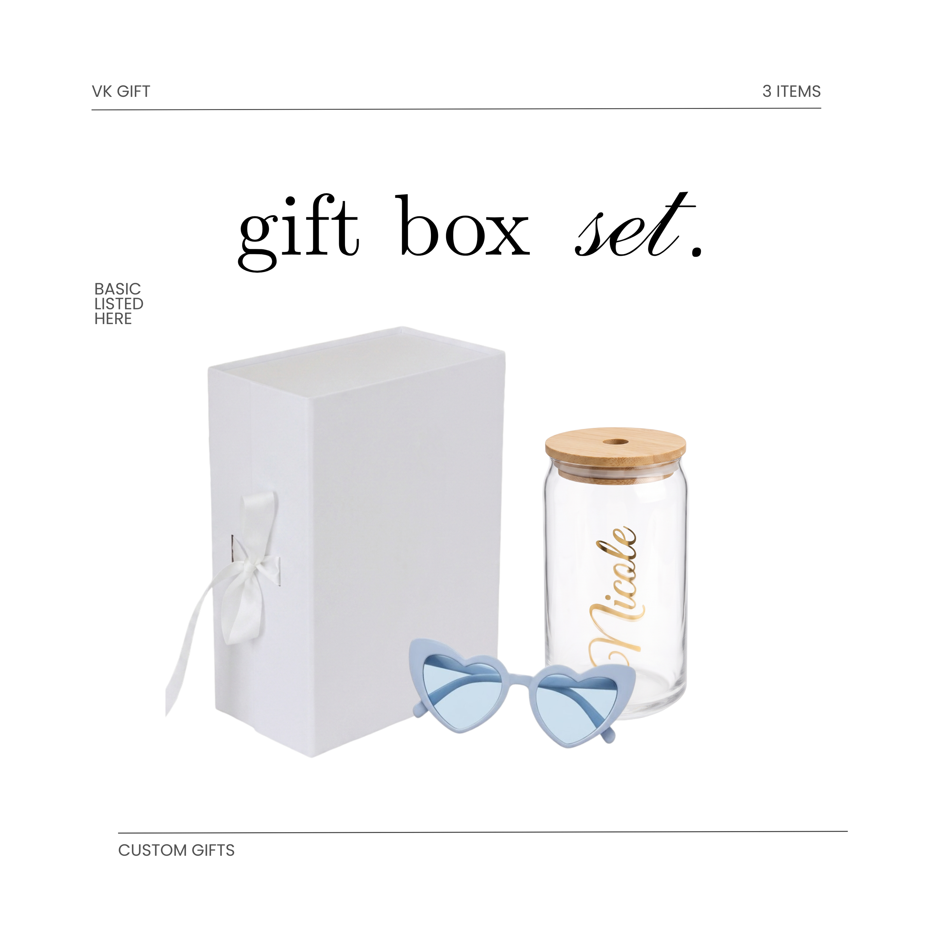 Personalized Gift Box Set – Glass Tumbler & Sunglasses for Bridesmaids & Special Occasions