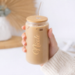 Personalized Frosted Glass Tumbler with Lid | Custom Iced Coffee Cup