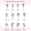 Birth flower design options chart for personalized jewelry boxes