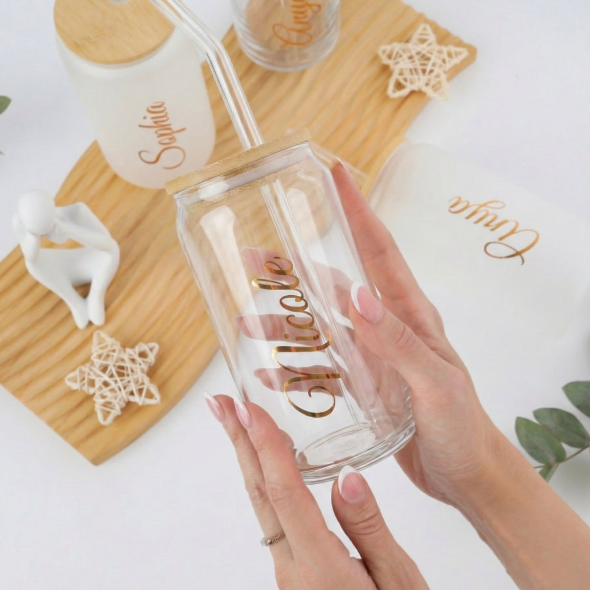 Personalized Frosted Glass Tumbler with Lid | Custom Iced Coffee Cup