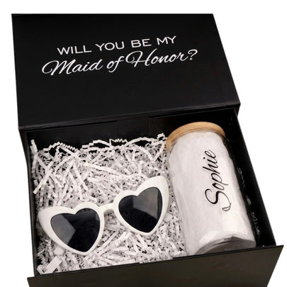 Personalized Gift Box Set – Glass Tumbler & Sunglasses for Bridesmaids & Special Occasions