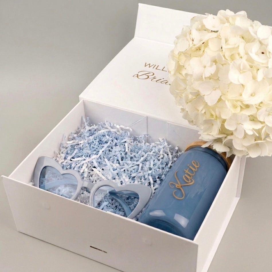 Personalized Gift Box Set – Glass Tumbler & Sunglasses for Bridesmaids & Special Occasions