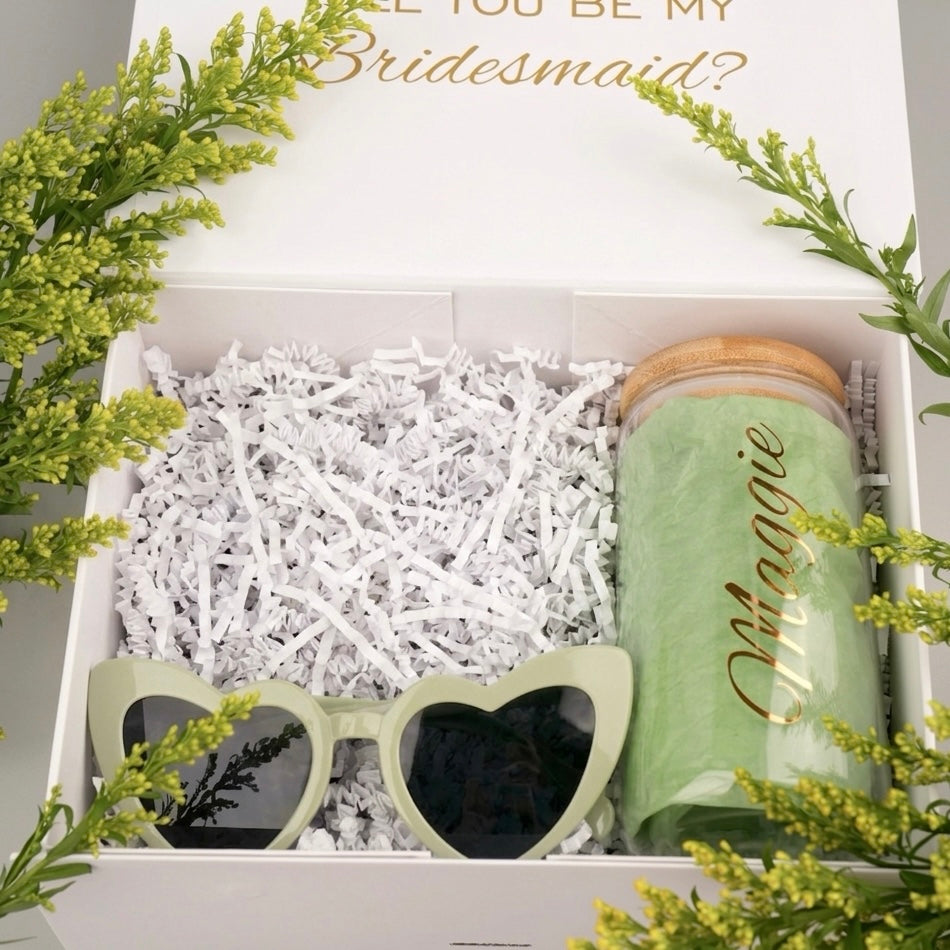 Personalized Gift Box Set – Glass Tumbler & Sunglasses for Bridesmaids & Special Occasions