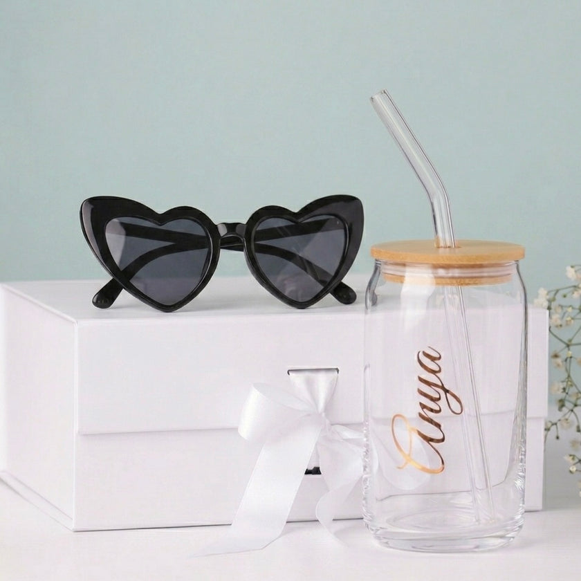 Personalized Gift Box Set – Glass Tumbler & Sunglasses for Bridesmaids & Special Occasions