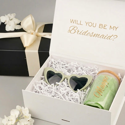 Personalized Gift Box Set – Glass Tumbler & Sunglasses for Bridesmaids & Special Occasions