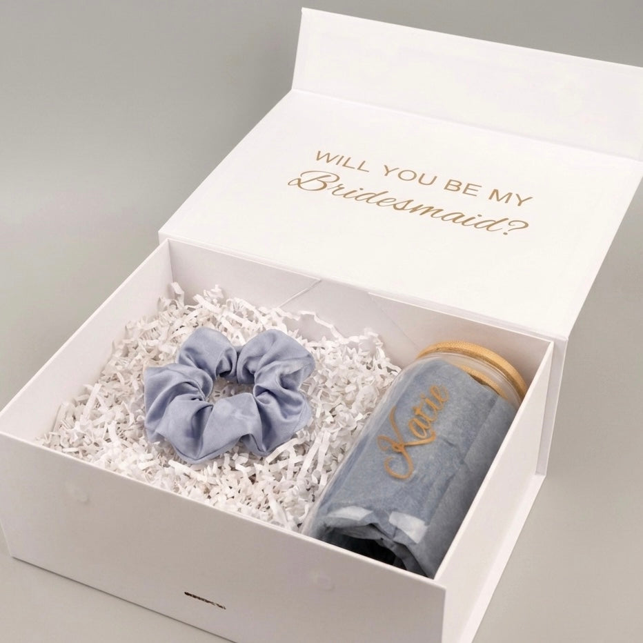 Glass Tumbler Bridesmaid Gift Set – Personalized 16 oz Tumbler & Scrunchie