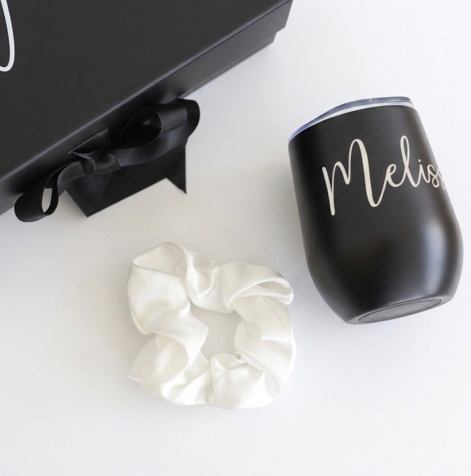 Mini Bridesmaid Gift Set – Personalized 12 oz Tumbler & Scrunchie