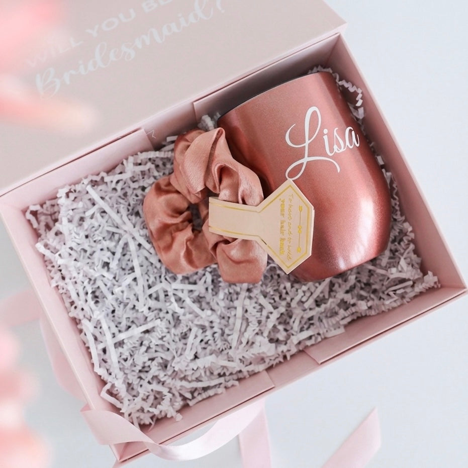 Mini Bridesmaid Gift Set – Personalized 12 oz Tumbler & Scrunchie