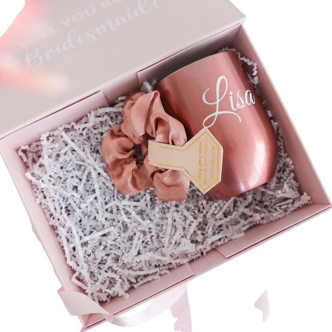 Mini Bridesmaid Gift Set – Personalized 12 oz Tumbler & Scrunchie