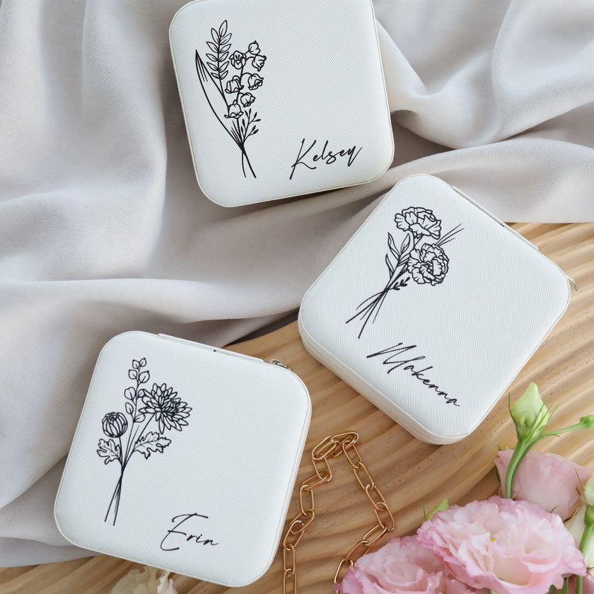 Personalized jewelry box on table aesthetic home decor styling
