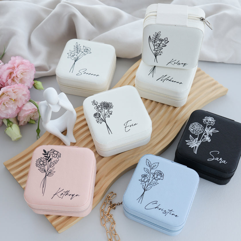 Set of travel jewelry cases with custom name engraving