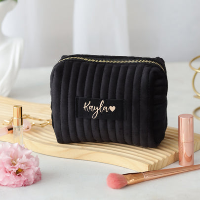 Personalized Quilted Makeup Bag | Custom Velvet Cosmetic Pouch