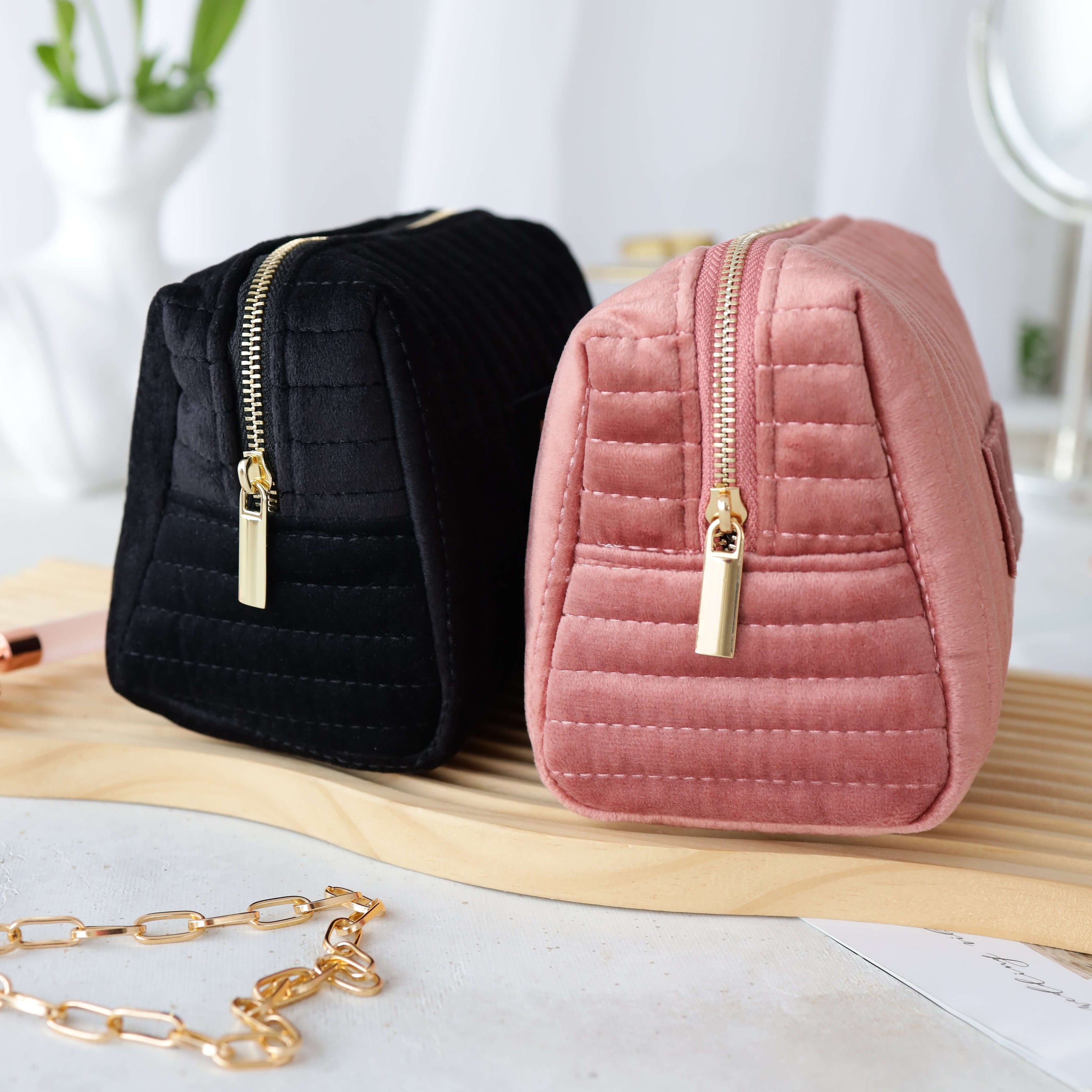 Velvet makeup bags in multiple colors custom cosmetic pouch options