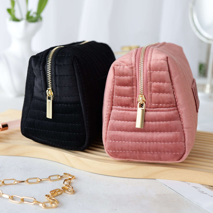 Velvet makeup bags in multiple colors custom cosmetic pouch options
