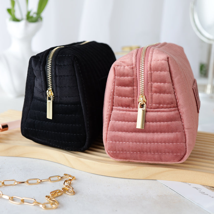 Quilted cosmetic bags in multiple colors makeup pouch set