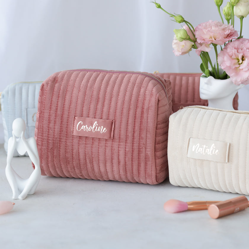 Pink personalized cosmetic bag velvet makeup pouch aesthetic setup