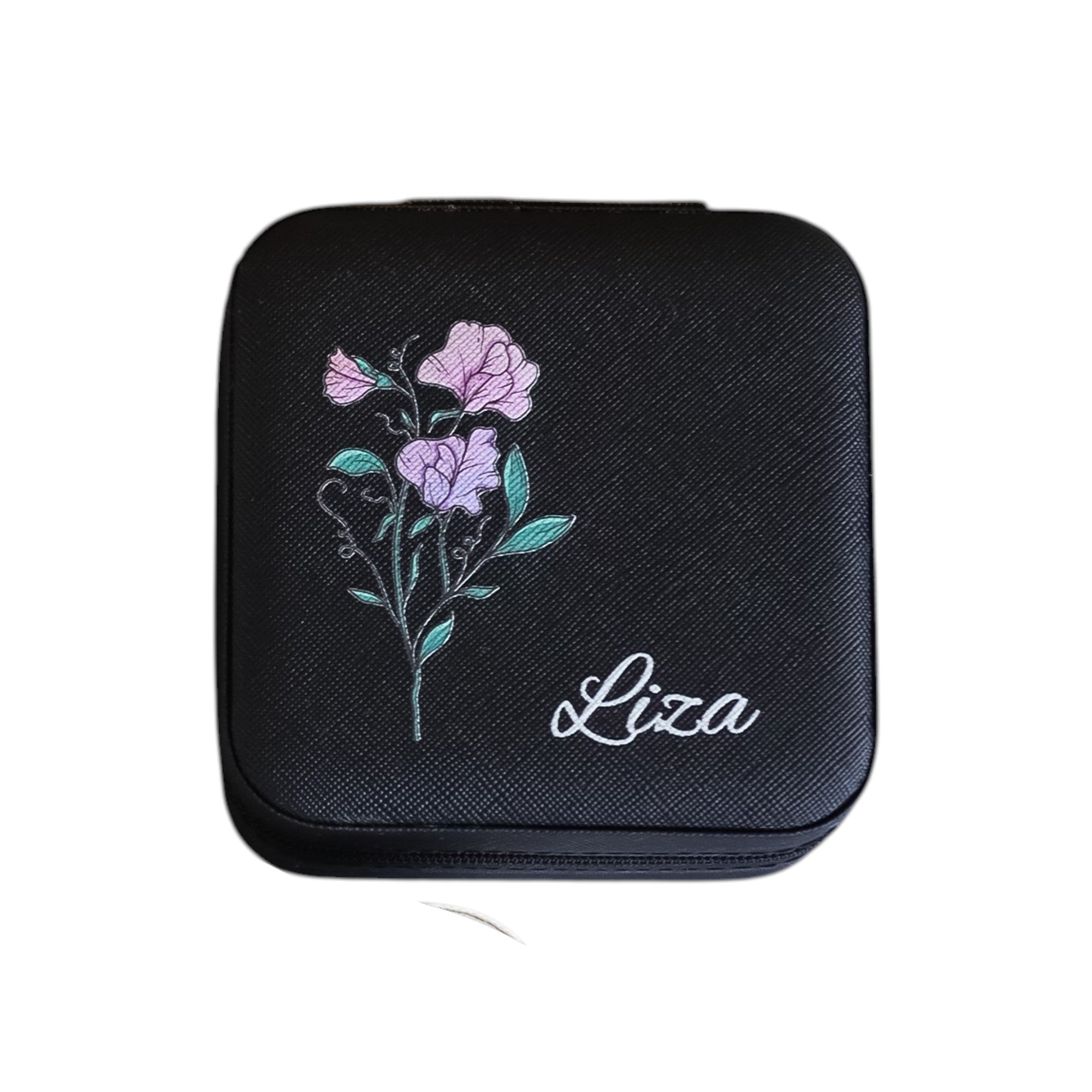 Personalized Travel Jewelry Box with Birth Flower Design – Custom Jewelry Organizer Case