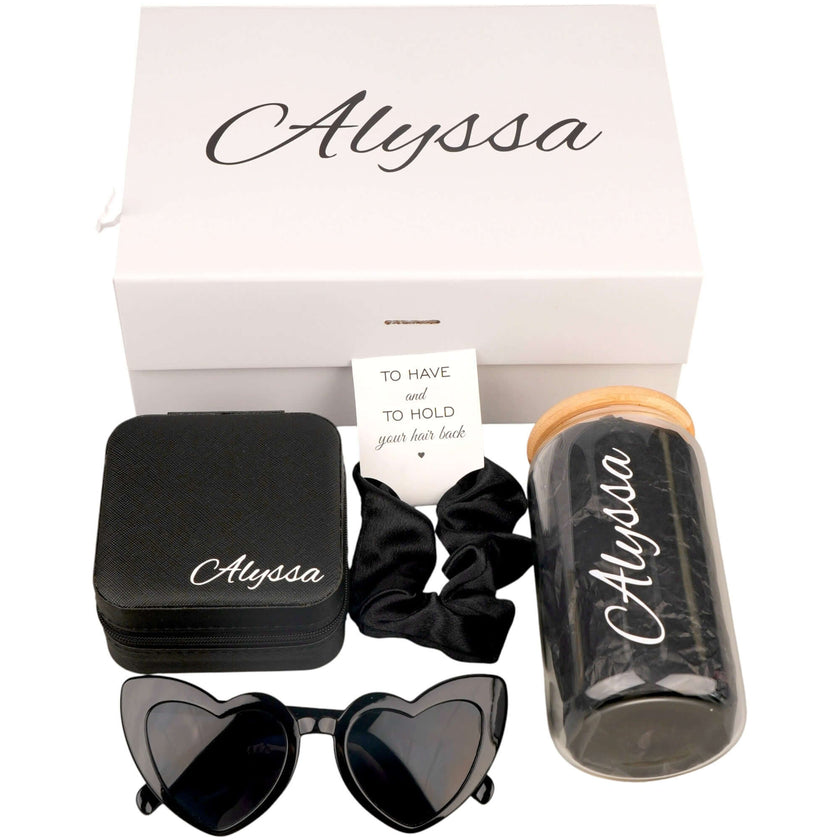 Personalized bridesmaid gift box with tumbler and jewelry case