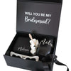 Open bridesmaid gift box with tumbler and jewelry box inside