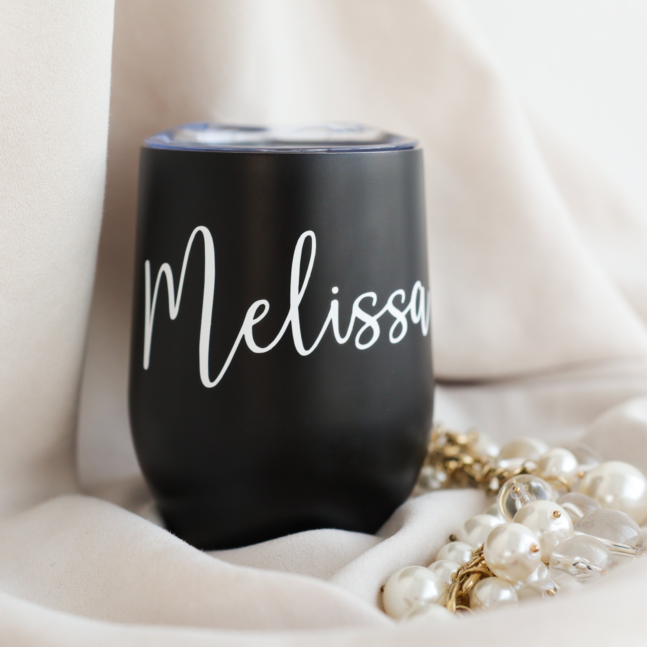 Personalized bridesmaid tumbler with name close up gift item