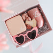 Bridesmaid gift box pink open with jewelry case and tumbler