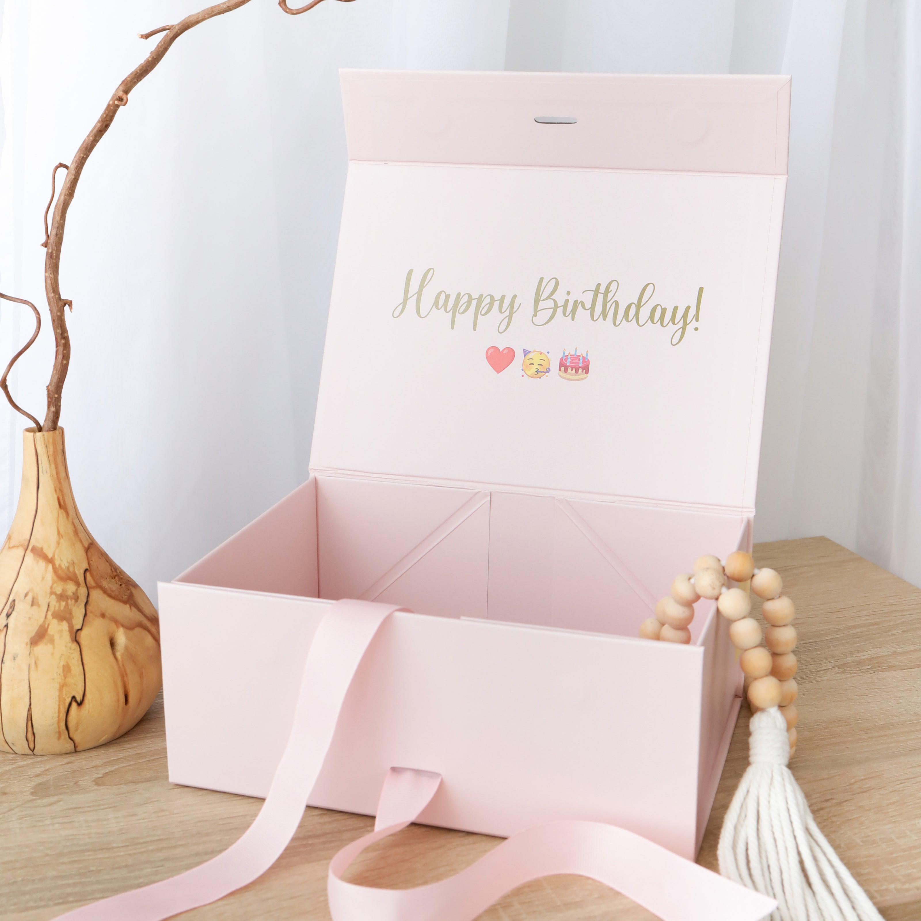 Pink magnetic gift box open empty keepsake packaging