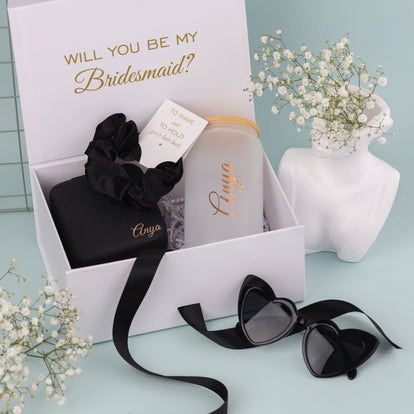 Personalized Bridesmaid Proposal Gift Box with Frosted 16 oz Tumbler & Jewelry Case