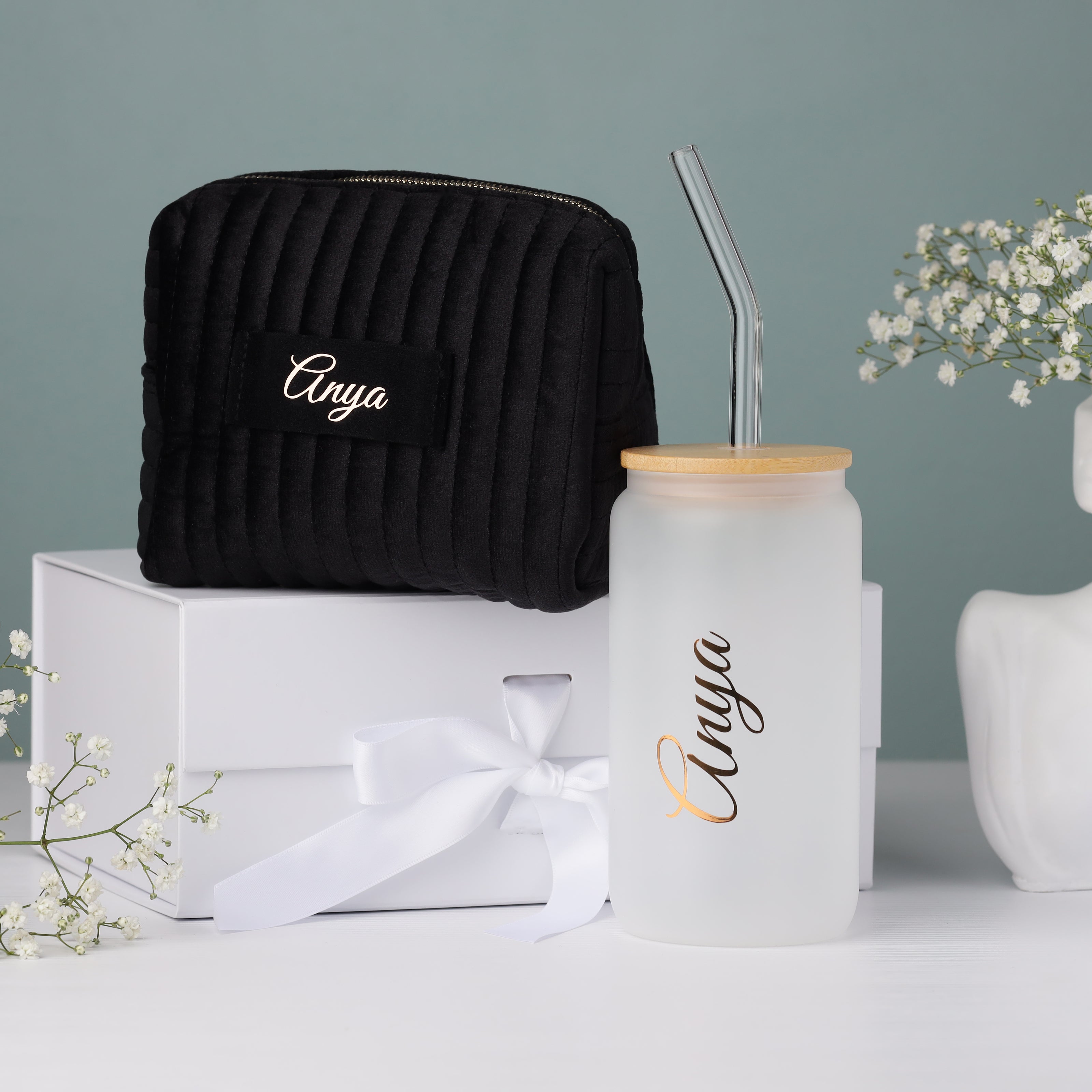 Black bridesmaid gift box personalized bridal party gift set