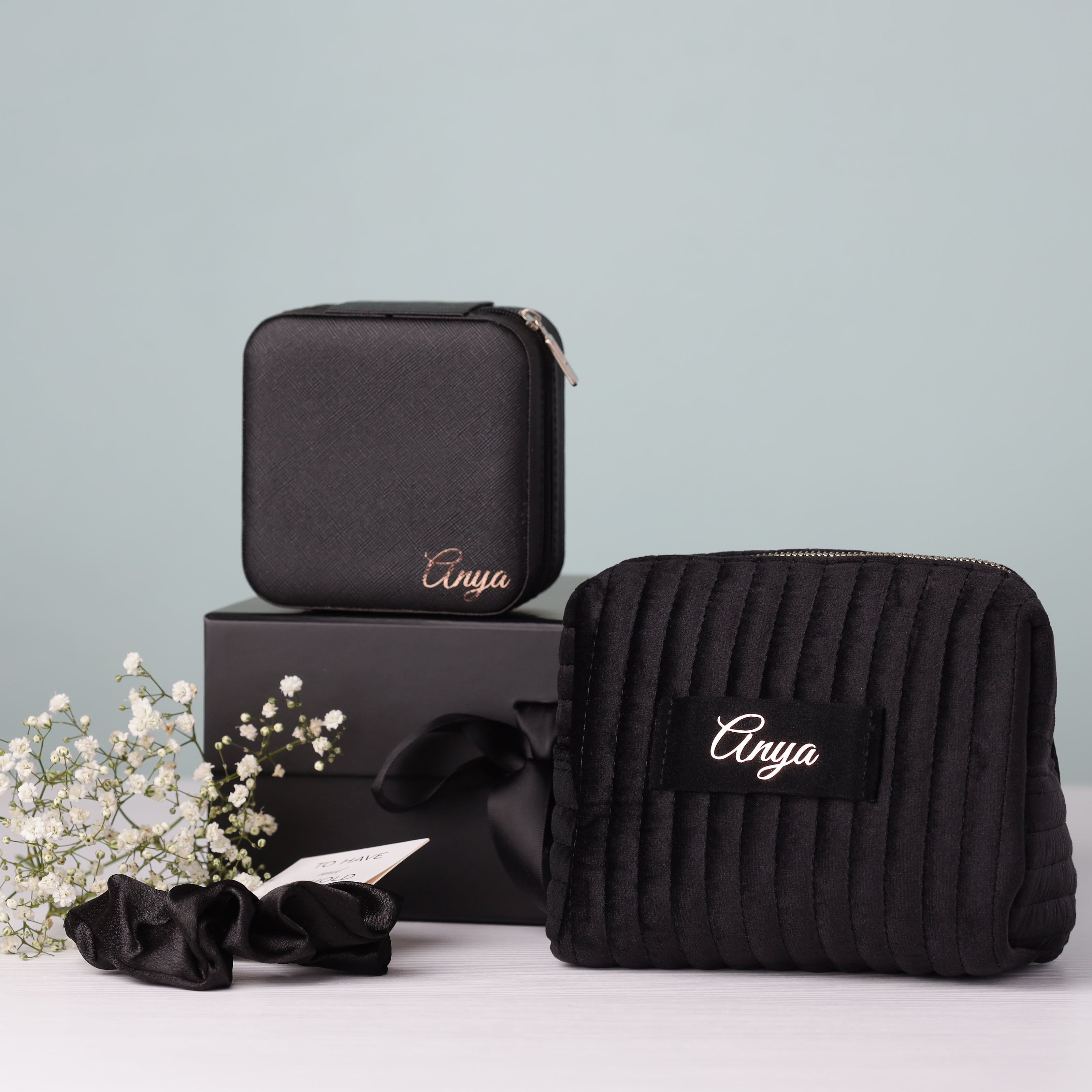 Black bridesmaid gift boxes personalized bridal party set