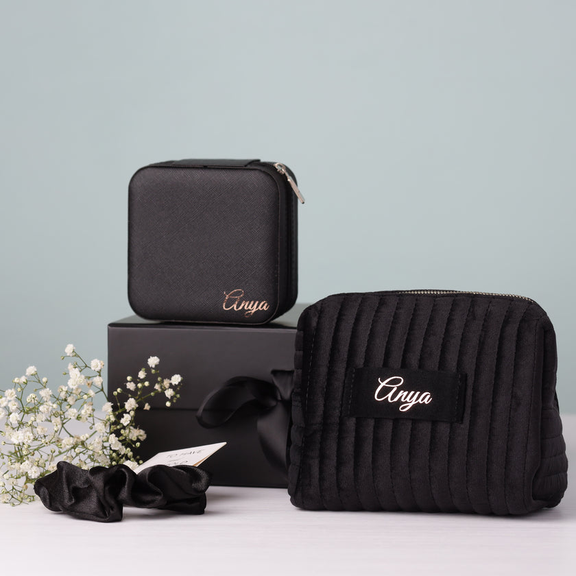 Black bridesmaid gift boxes personalized bridal party set