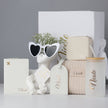 Bridesmaid gift box open with items arranged inside set