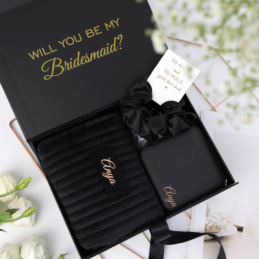 Luxury bridesmaid proposal box black gift set with accessories