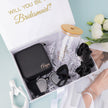 Pink bridesmaid gift box open with tumbler gift set