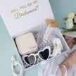 Bridesmaid gift box with tumbler and jewelry case flat lay