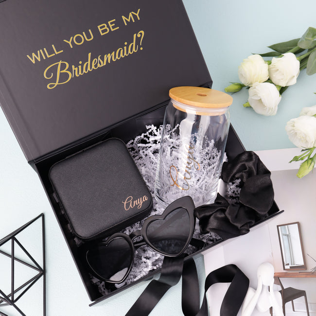 Personalized Bridesmaid Proposal Gift Box with 16 oz Tumbler & Jewelry Case