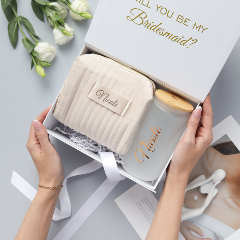 Bridesmaid proposal box held in hands personalized gift set