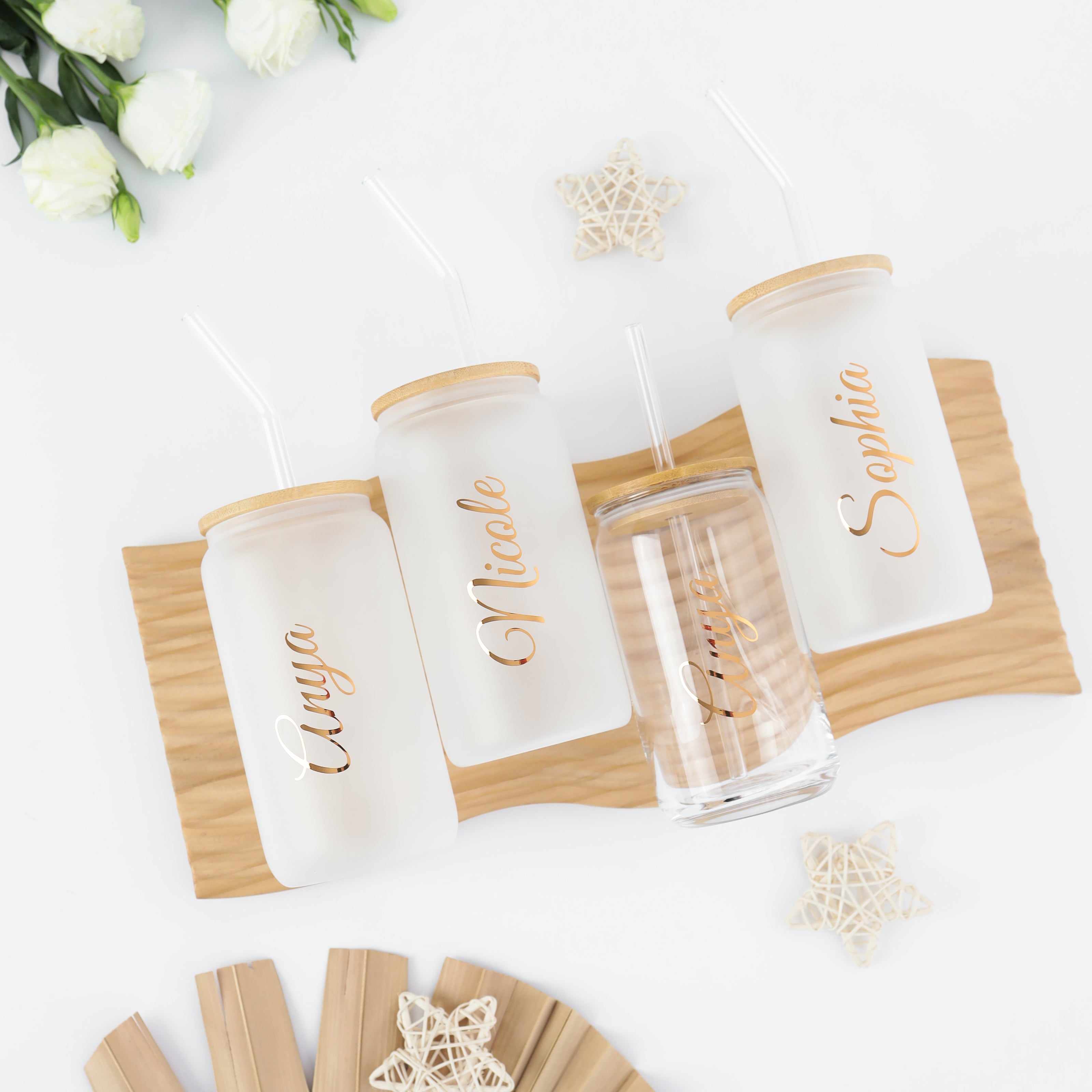 Personalized Frosted Glass Tumbler with Lid | Custom Iced Coffee Cup