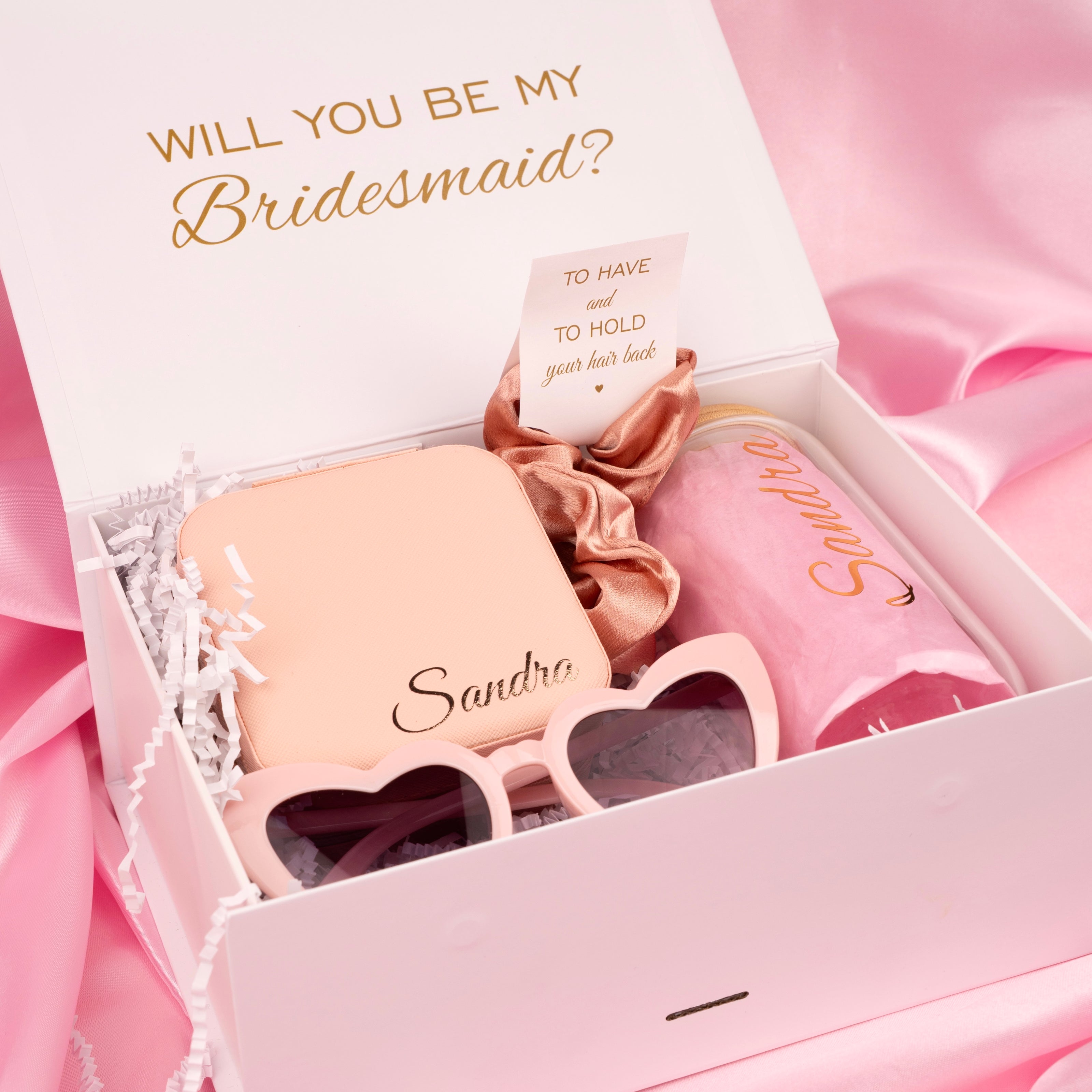 Pink bridesmaid gift box with tumbler and accessories set