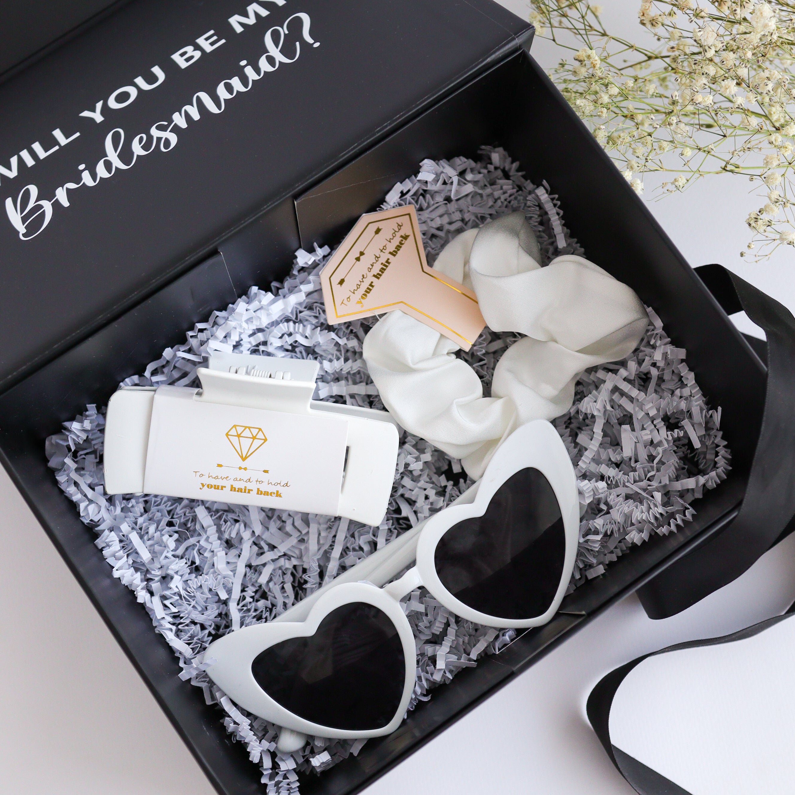 Bridesmaid gift box with tumbler and accessories top view