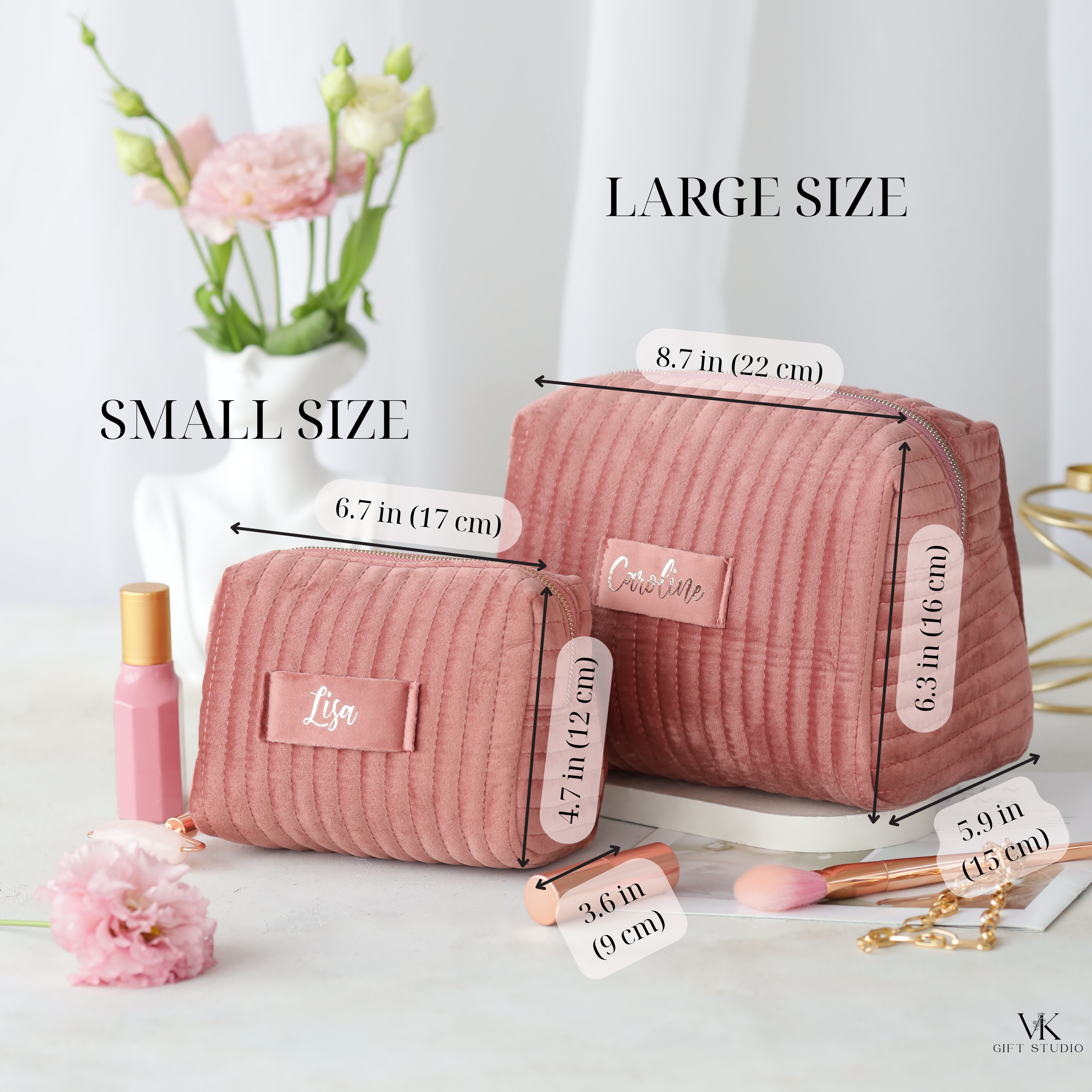 Custom velvet makeup bag with name bridesmaid cosmetic pouch