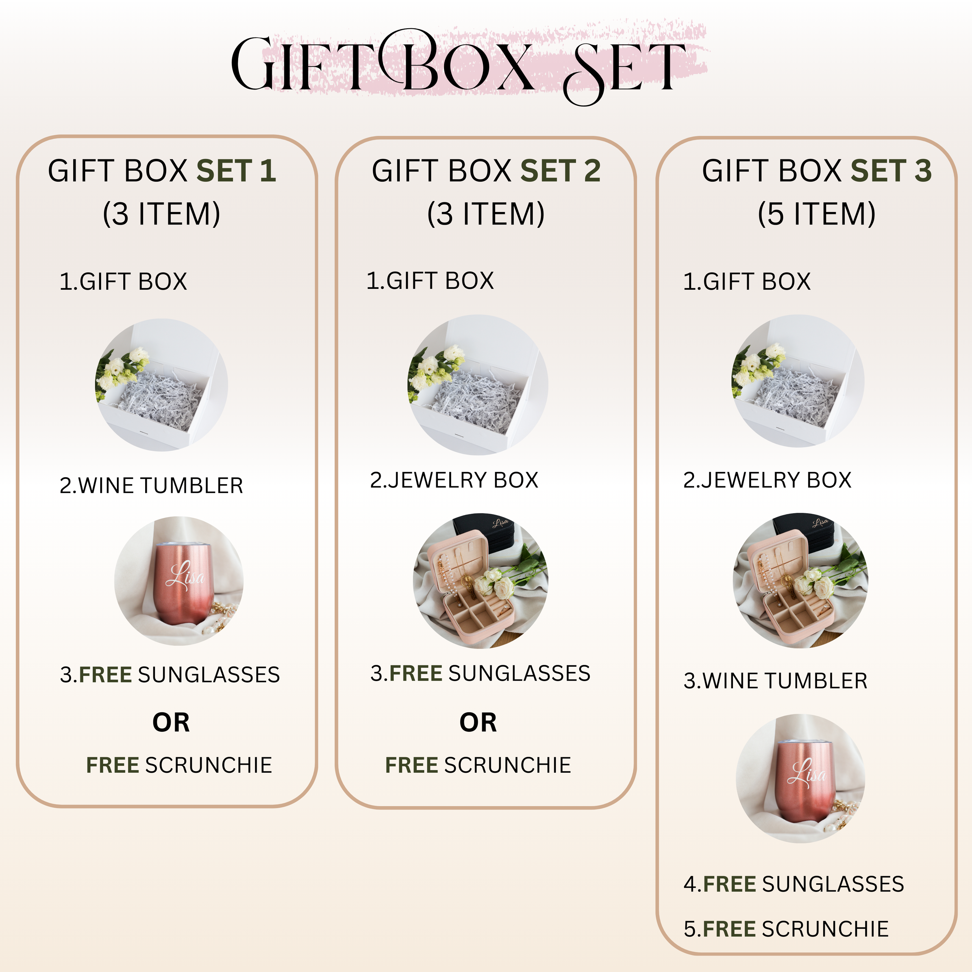Bridesmaid gift box with tumbler contents included items overview