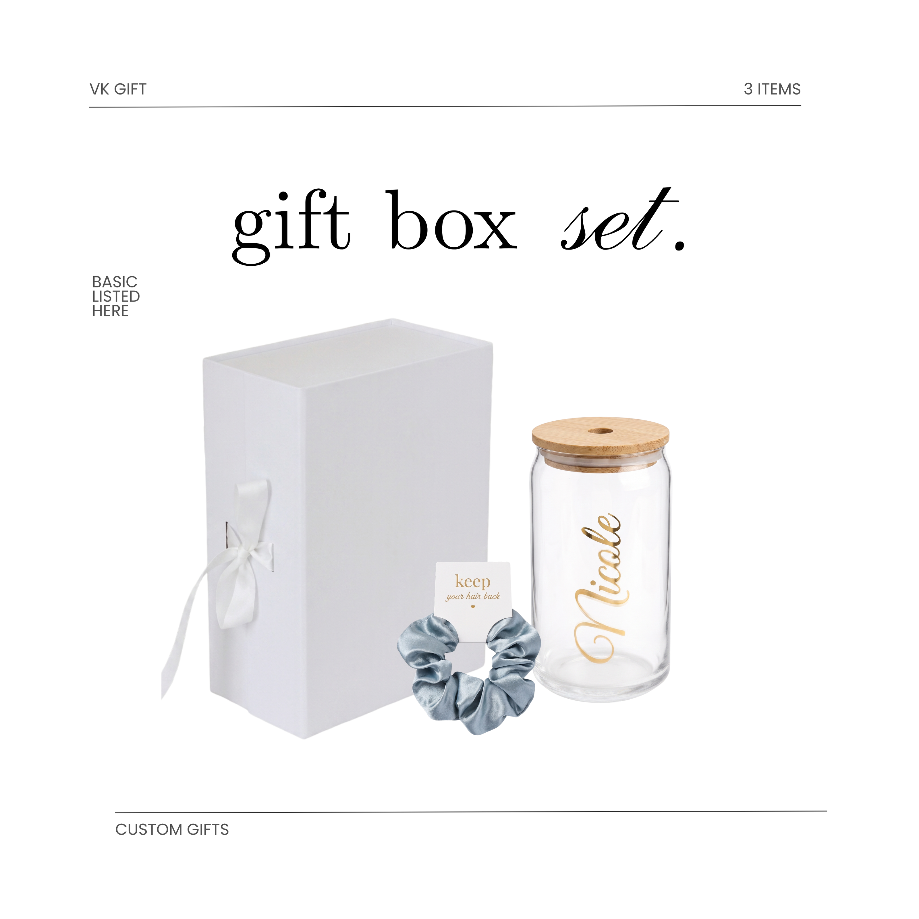 Glass Tumbler Bridesmaid Gift Set – Personalized 16 oz Tumbler & Scrunchie