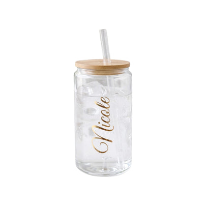 Personalized Frosted Glass Tumbler with Lid | Custom Iced Coffee Cup